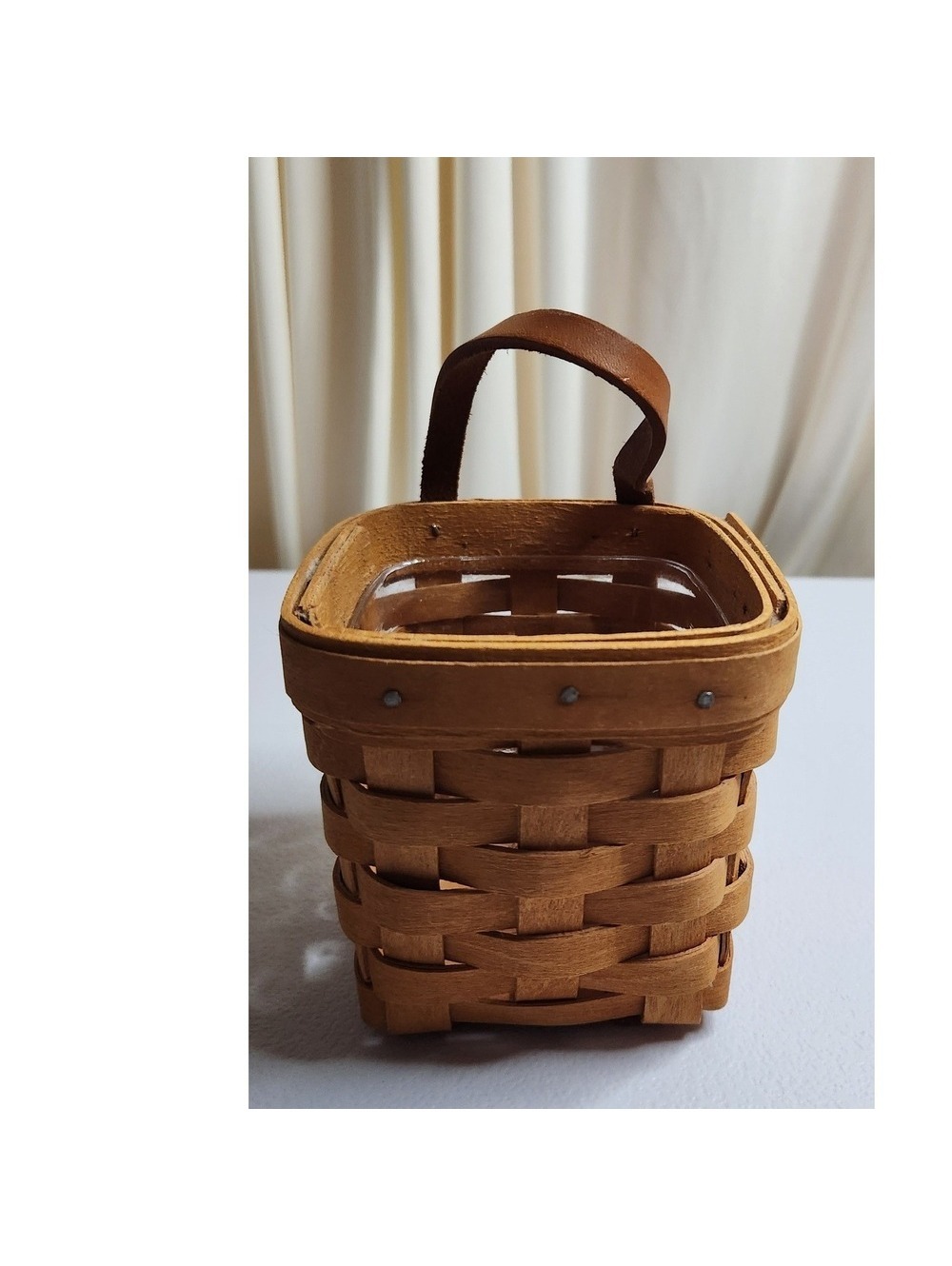 Longaberger 1997 Handwoven Mini Hanging Basket with Leather Handle